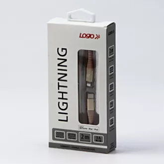 Kabel USB z logo (2.0), USB C męski - Apple Lightning męski, 2 m, certyfikat MFi, 5 V/3 A, złoty, pudełko, nylonowy oplot, aluminium