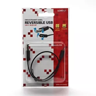 Kabel USB (2.0), USB A męski odwracalny - microUSB męski odwracalny, 0,3 m, płaski, czarny, odwracalny, WYPRZEDAŻ