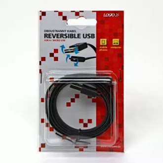 Kabel USB z logo (2.0), USB A męski odwracalny - microUSB męski odwracalny, 1 m, odwracalny, czarny, blister, WYPRZEDAŻ