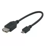 Kabel USB z logo (2.0), microUSB męski - USB A żeński, 0,2 m, OTG, czarny, WYPRZEDAŻ
