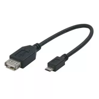 Kabel USB z logo (2.0), microUSB męski - USB A żeński, 0,2 m, OTG, czarny, WYPRZEDAŻ