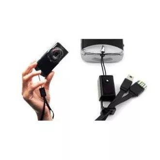 Kabel USB z logo (2.0), USB A męski - miniUSB męski, 0,3 m, czarny, pętla na aparat, WYPRZEDAŻ