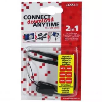 Kabel USB z logo (2.0), USB A męski - miniUSB męski, 0,3 m, czarny, pętla na aparat, WYPRZEDAŻ