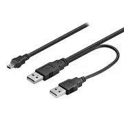 Kabel USB z logo (2.0), 2x USB A męskie - miniUSB męskie, 0,6 m, czarny, blister, WYPRZEDAŻ
