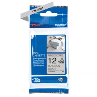 Oryginalna taśma do drukarek etykiet Brother, Brother, TZE-R931, czarny nadruk/srebrny podkład, tekstylna, 4 m, 12 mm