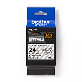 Oryginalna taśma do drukarek etykiet Brother, Brother, TZE-S151, czarny nadruk/przezroczysty podkład, laminowana, 8 m, 24 mm, extreme adh