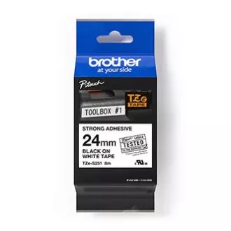 Oryginalna taśma Brother do drukarek etykiet, Brother, TZE-S251, czarny nadruk/biały podkład, laminowana, 8 m, 24 mm, wyjątkowo przyczepna