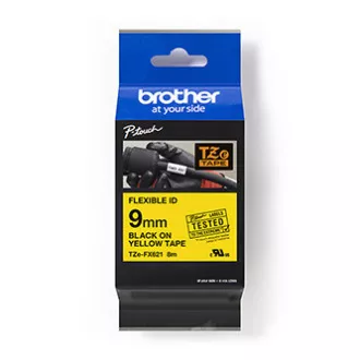Oryginalna taśma Brother do drukarek etykiet, Brother, TZEFX621, czarny nadruk/żółty podkład, laminowana, 8 m, 9 mm, elastyczna