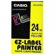 Oryginalna taśma do drukarek etykiet, Casio, XR-24YW1, czarny nadruk/żółty podkład, nielaminowana, 8 m, 24 mm