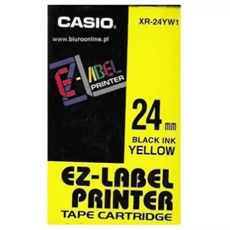 Oryginalna taśma do drukarek etykiet, Casio, XR-24YW1, czarny nadruk/żółty podkład, nielaminowana, 8 m, 24 mm