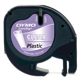 Oryginalna taśma Dymo do drukarek etykiet, Dymo, 12267, S0721530, czarny nadruk/przezroczysty nośnik, 4 m, 12 mm, taśma plastikowa LetraTag