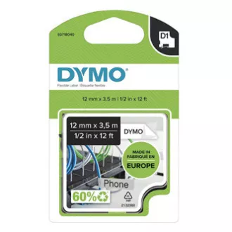 Oryginalna taśma do drukarek etykiet Dymo, Dymo, 16957, S0718040, czarny nadruk/biały podkład, 3,5 m, 12 mm, D1 specjalna - elastyczna