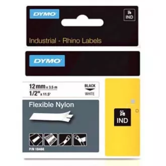 Oryginalna taśma Dymo do drukarek etykiet, Dymo, 18488, czarny nadruk/biały podkład, 3,5 m, 12 mm, elastyczny nylon RHINO