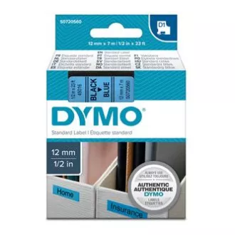 Dymo oryginalna taśma do drukarek etykiet, Dymo, 45016, S0720560, czarny nadruk/niebieski podkład, 7m, 12mm, D1