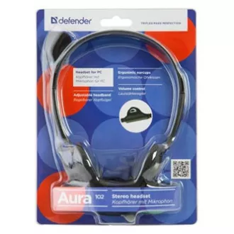 Słuchawki Defender Aura HN-102 z mikrofonem, przewodowe, czarne, otwarte, 2x jack 3,5 mm