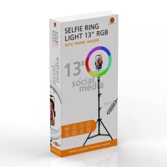 Powerton LIFE RING LIGHT, okrągła lampa 13", regulacja barwy i natężenia światła, uchwyt na telefon i statyw, NA SPRZEDAŻ