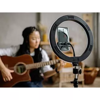 Powerton LIFE RING LIGHT, okrągła lampa 13", regulacja barwy i natężenia światła, uchwyt na telefon i statyw, NA SPRZEDAŻ