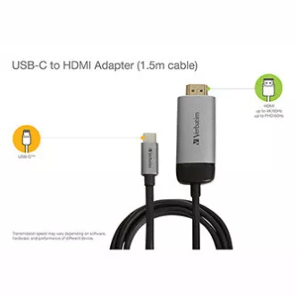 Koncentrator USB (3.1) 1-portowy, 49144, szary, długość kabla 1,5 m, Verbatim, adapter USB C do HDMI