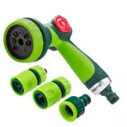 Zestaw pistoletowy Verto (8 funkcji) z 2 szybkozłączkami i przyłączem do kranu, 1/2", zielony, 15G712